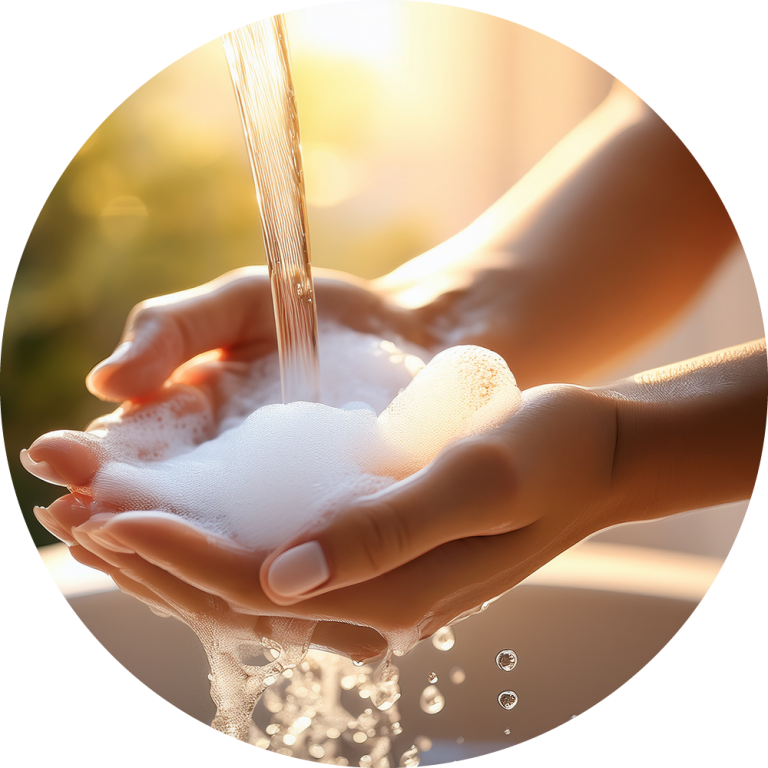 Hygienische Standards Wasserstrahl fällt auf Hände